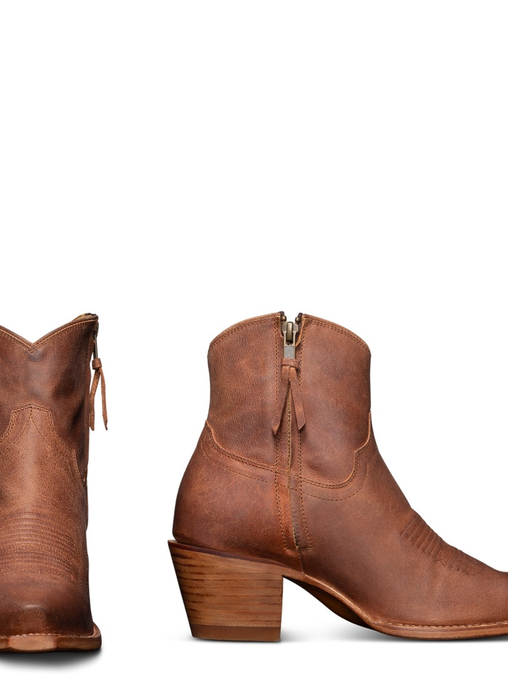 Women's Tevovas Brown Leather Western Booties - Classic Low Heel - Picture 3 of 9